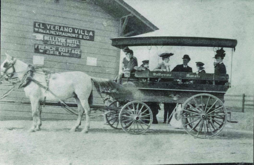 Bellevue Hotel horse-drawn carriage at El Verano station, 1893